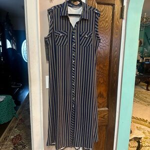 Navy Striped Sleeveless Shirt Dress